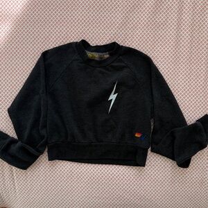 Aviator nation cropped lightning bolt charcoal crewneck sweatshirt